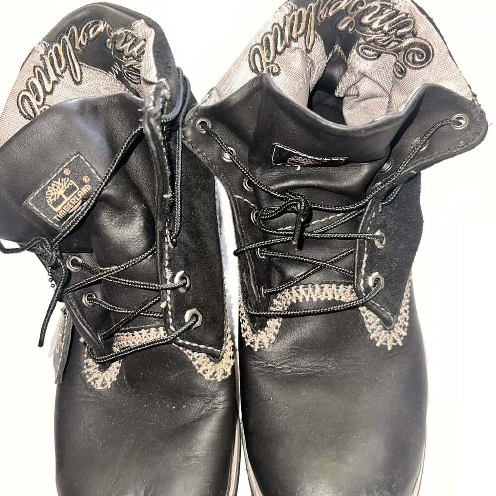 Timberland Black Leather Contrast Stitch Lace-Up Boots
